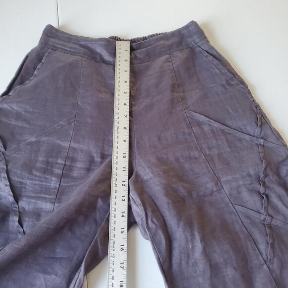 Linen Lantern Crop Pants Womens Small Gray Embroidered Flower Elastic Waist - Picture 4 of 8